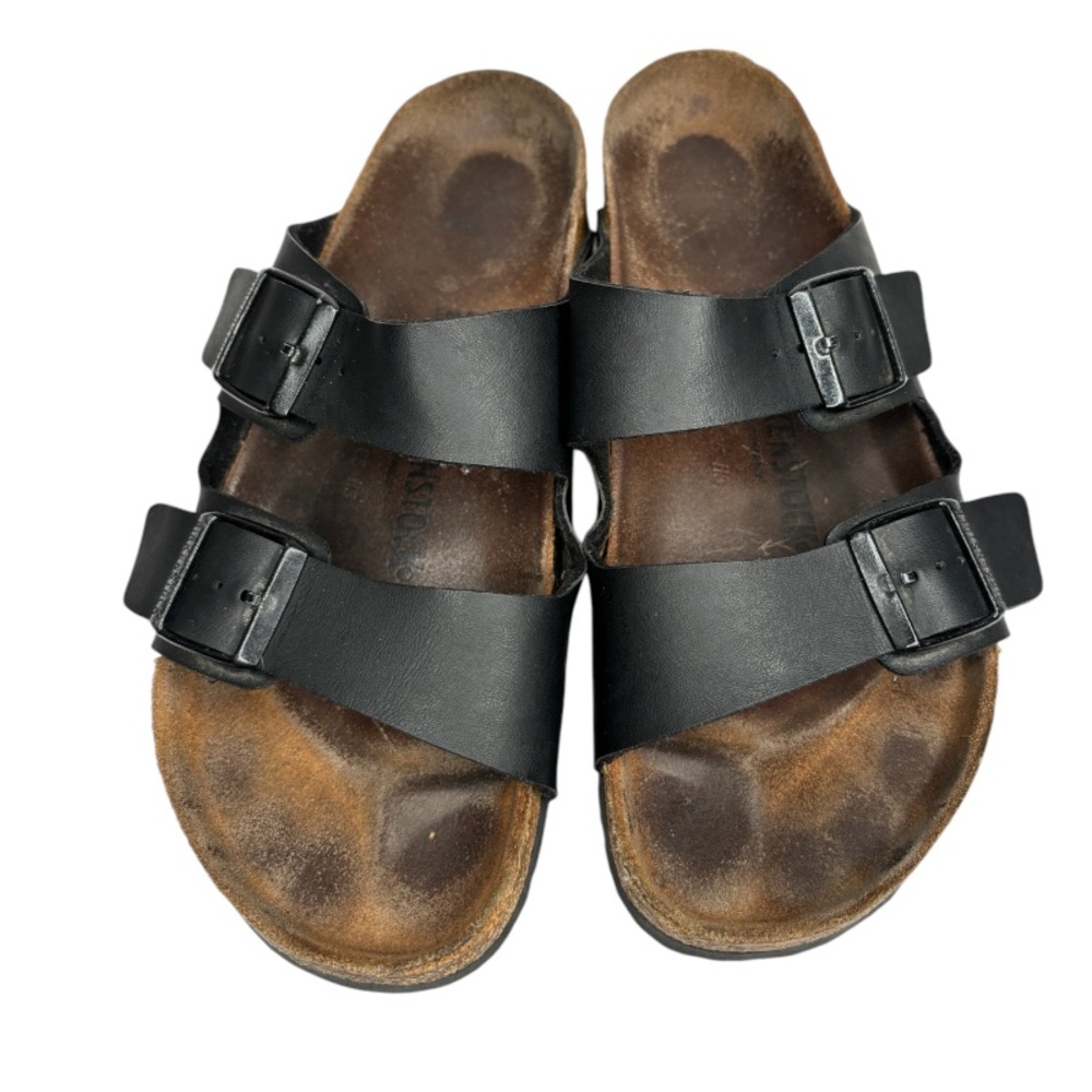Birkenstocks black two strap unisex slip on sandals ladies 11 men 9